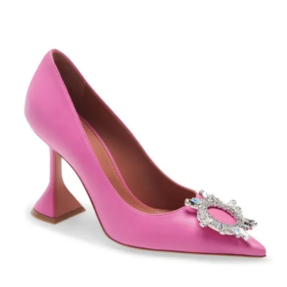 AMINA MUADDI Begum Brooch Pointed Toe Pump In Nappa Pink Size 39 - Picture 2 of 10